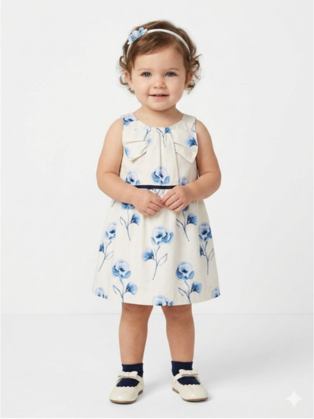 Janie and Jack Baby Girl Floral Dress 18-24 Months NWOT Blue White